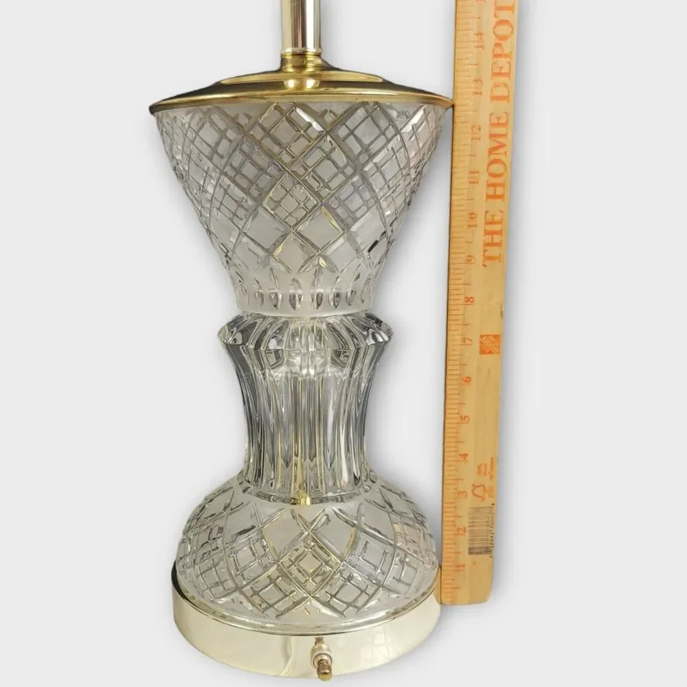 Cut Crystal Art Deco 3 Way Trumpet Style Table Lamps Gold Plated Vintage 26 Inch